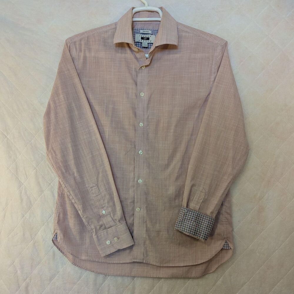 Joseph Abboud Men's Pink and White Button Down Long Sleeve Shirt Large